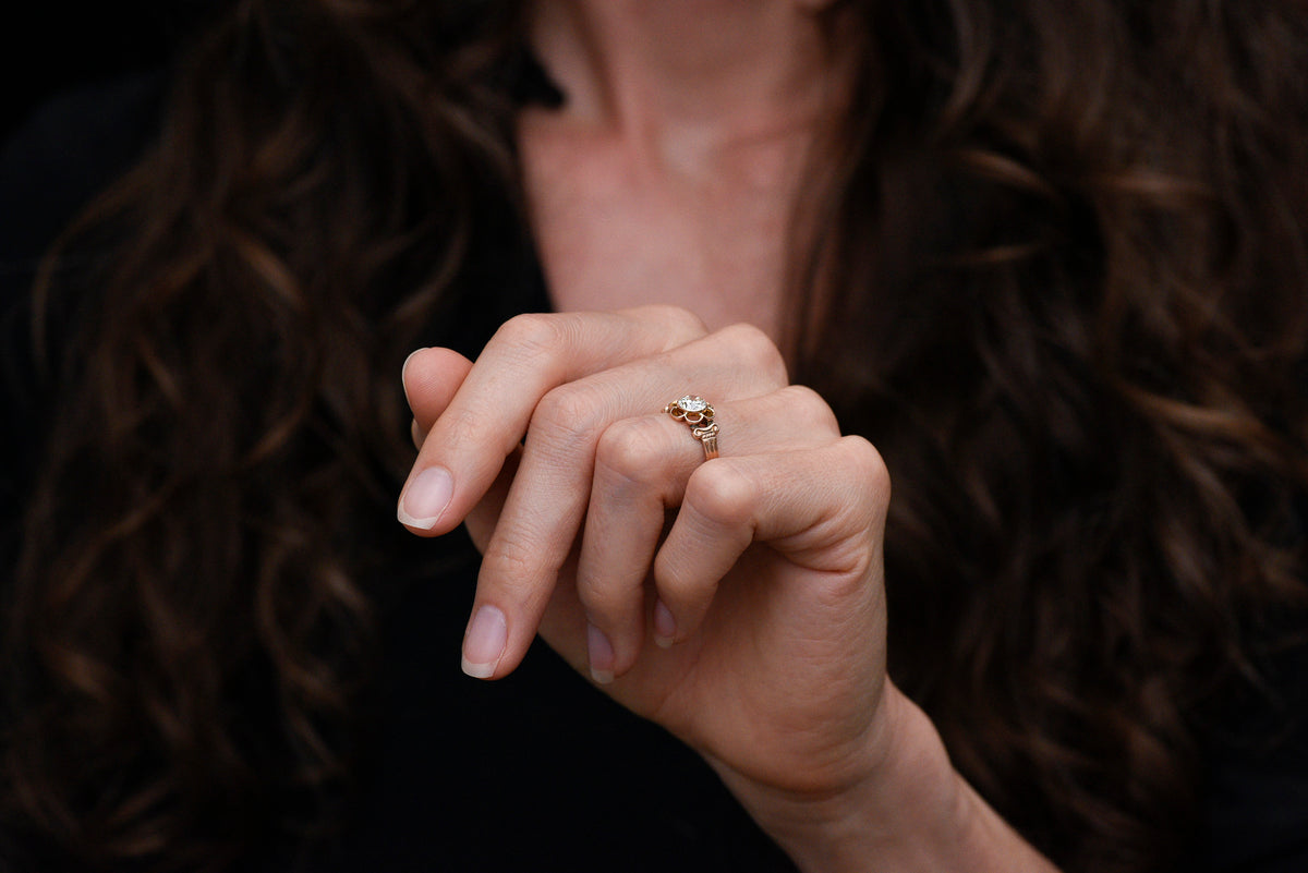 Late Victorian Bezel-Buttercup Engagement Ring with Greek Ionic Shoulders