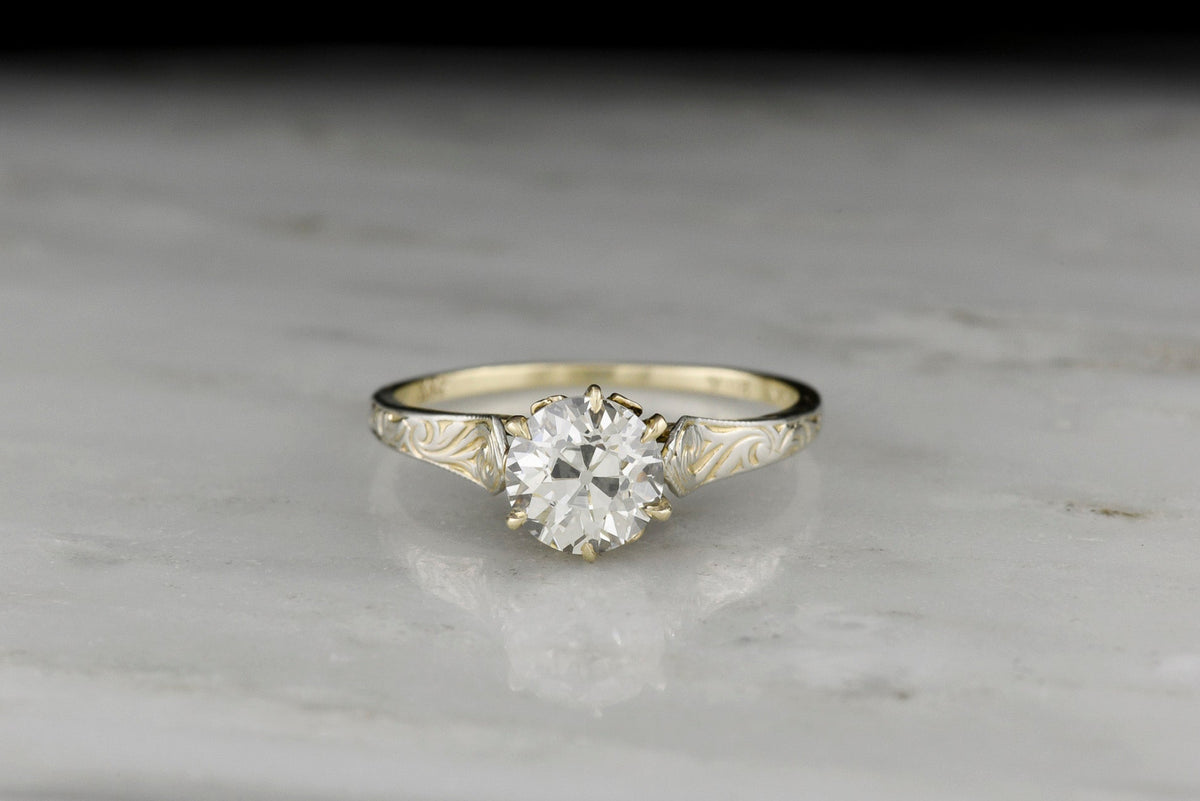 c. Early 1900s Two-Toned Solitaire with Engraved Shoulders