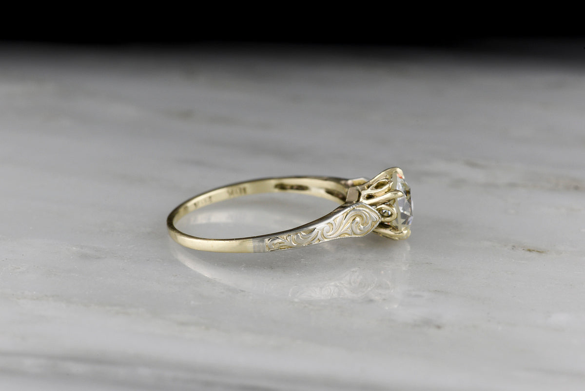 c. Early 1900s Two-Toned Solitaire with Engraved Shoulders