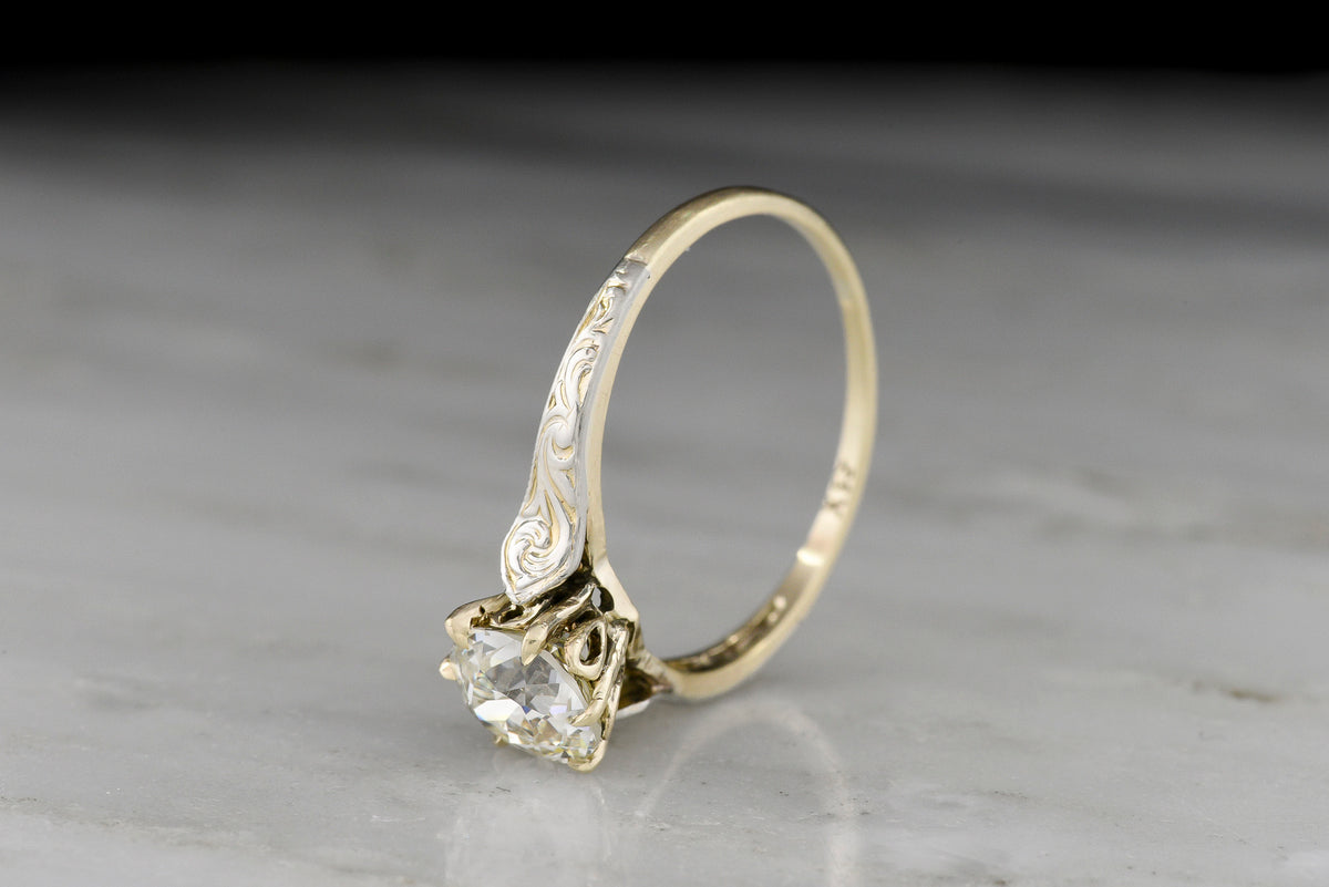 c. Early 1900s Two-Toned Solitaire with Engraved Shoulders