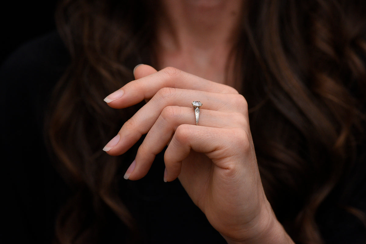 c. Early 1900s Two-Toned Solitaire with Engraved Shoulders