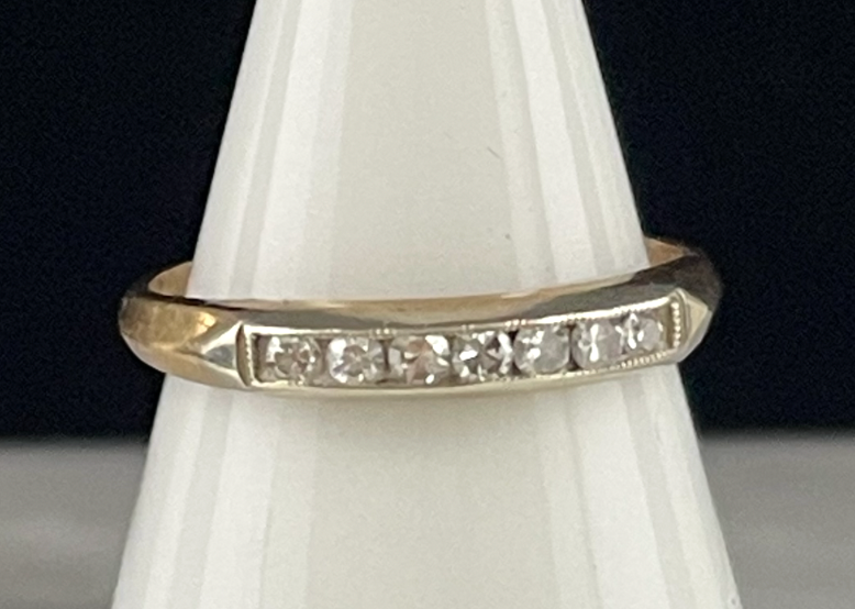 PRIVATE LISTING: Mid-Century 14K Gold Band with Single Cut Diamonds
