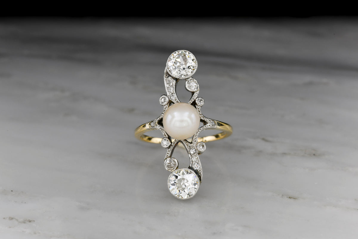 Edwardian/Belle Époque/Art Nouveau Right-Hand Ring with a Natural Pearl Center