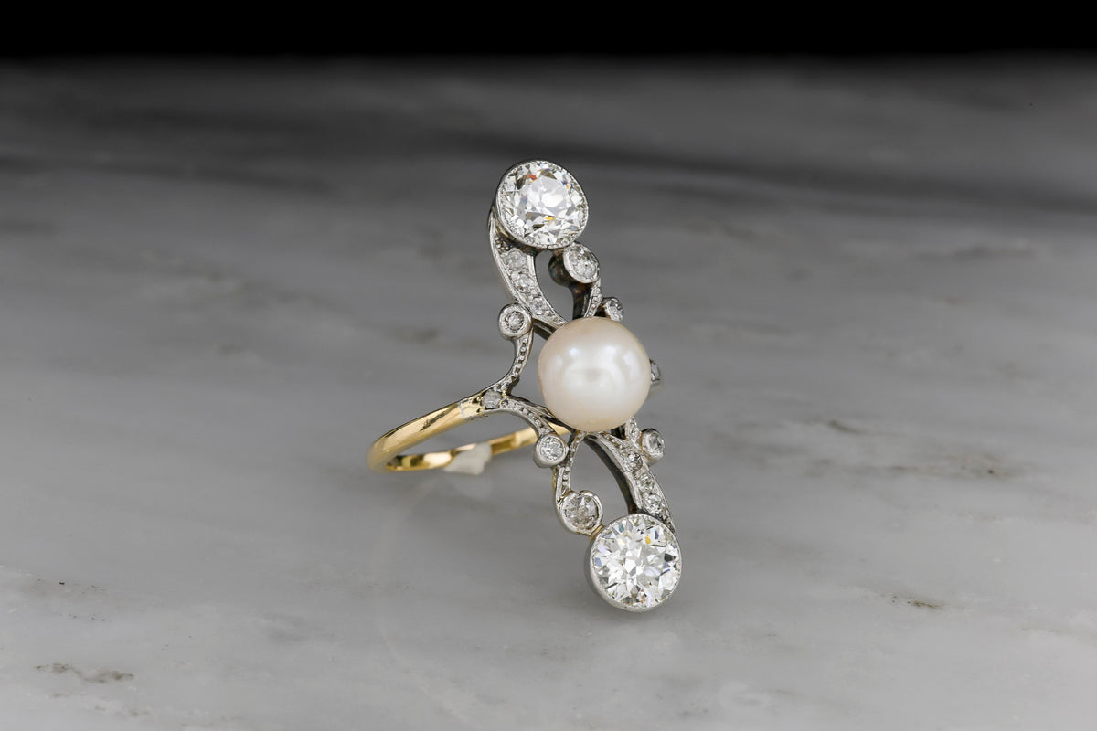 Edwardian/Belle Époque/Art Nouveau Right-Hand Ring with a Natural Pearl Center