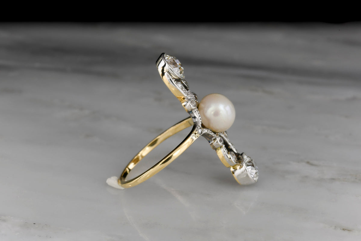 Edwardian/Belle Époque/Art Nouveau Right-Hand Ring with a Natural Pearl Center