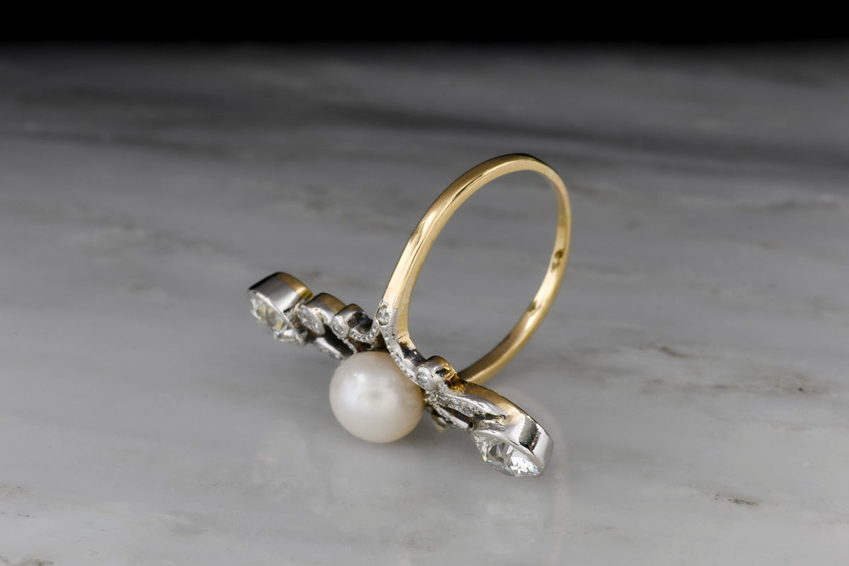 Edwardian/Belle Époque/Art Nouveau Right-Hand Ring with a Natural Pearl Center