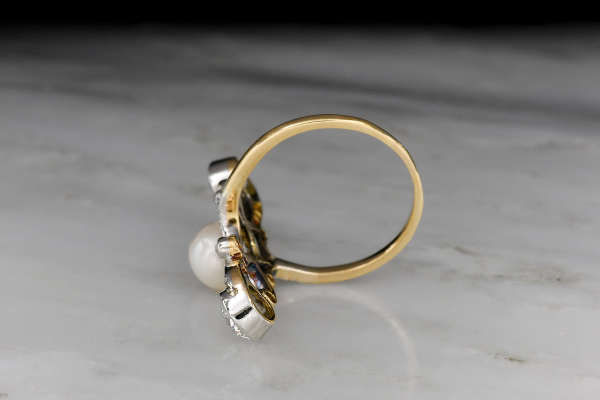 Edwardian/Belle Époque/Art Nouveau Right-Hand Ring with a Natural Pearl Center