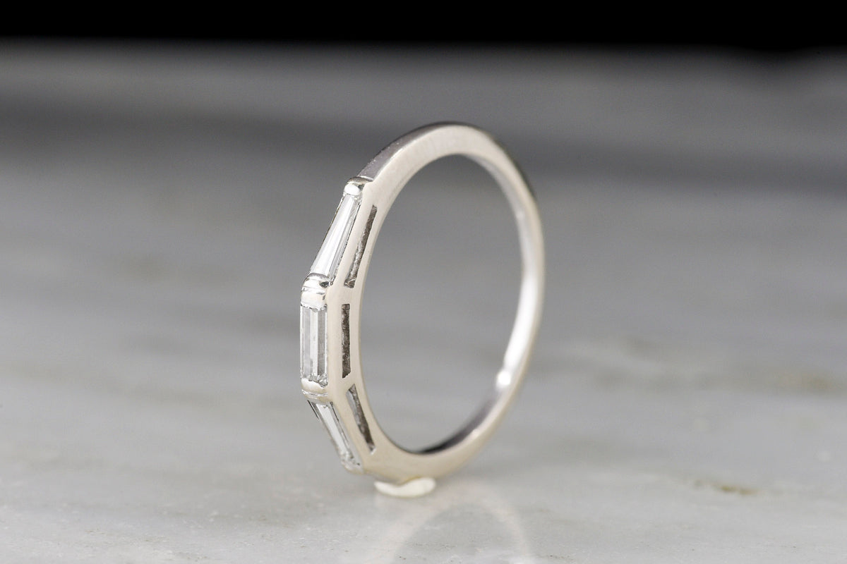 c. 1950s Midcentury White Gold Band with Baguette Cut Diamonds