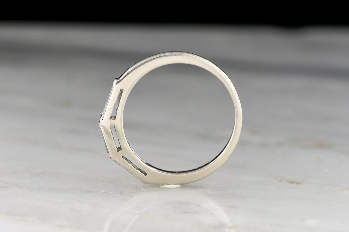 c. 1950s Midcentury White Gold Band with Baguette Cut Diamonds