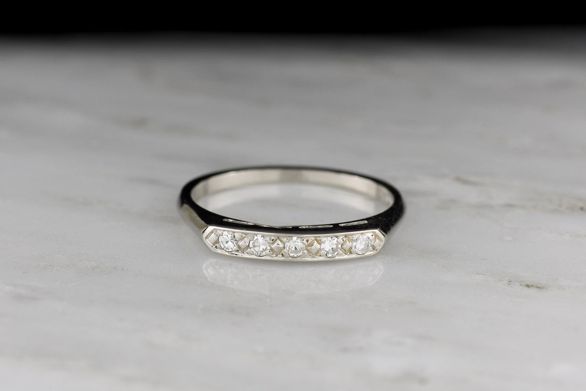 Mid-Century Five-Stone Single Cut Diamond Wedding or Stacking Band in White Gold