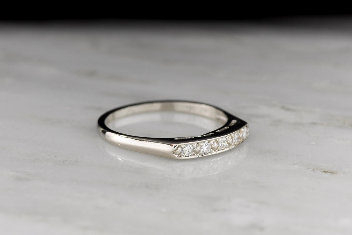 Mid-Century Five-Stone Single Cut Diamond Wedding or Stacking Band in White Gold