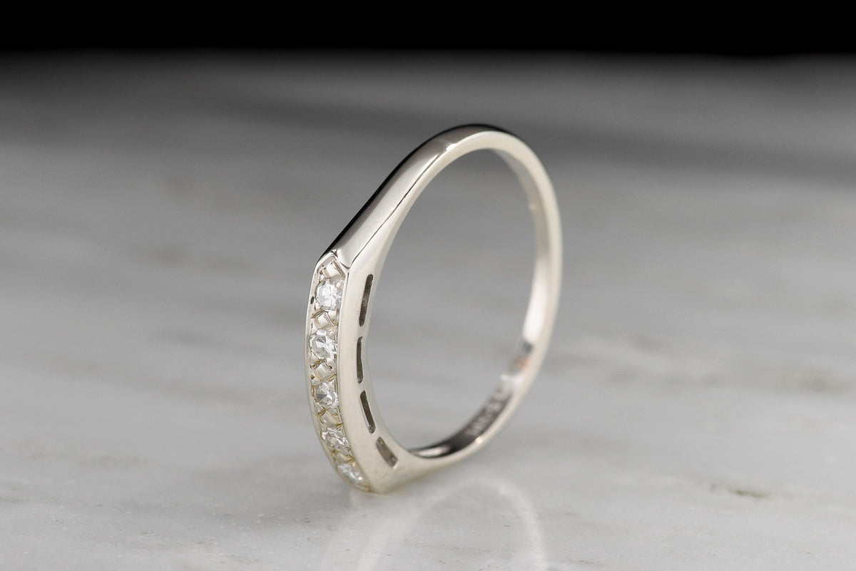 Mid-Century Five-Stone Single Cut Diamond Wedding or Stacking Band in White Gold