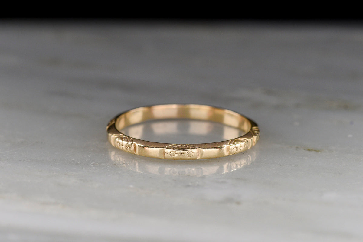 Antique c. 1910s - 1920s Petite Gold Band with Subtle Floral Chasing