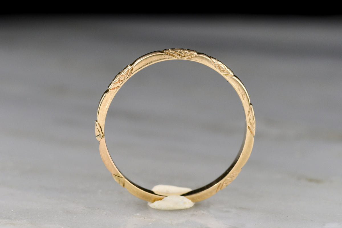 Antique c. 1910s - 1920s Petite Gold Band with Subtle Floral Chasing