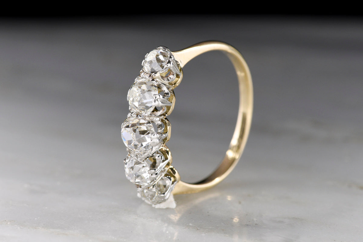c. 1890s Late-Victorian Five-Stone Old Mine Cut Diamond Band in Gold and Platinum