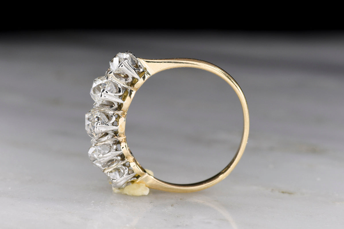 c. 1890s Late-Victorian Five-Stone Old Mine Cut Diamond Band in Gold and Platinum
