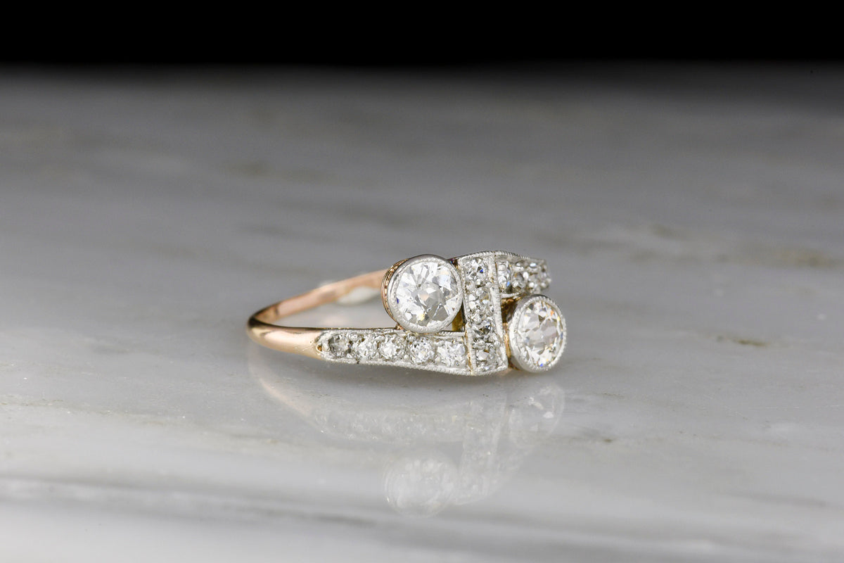 c. 1900 Edwardian / Belle Époque Two-Tone Gold and Platinum Bypass Ring