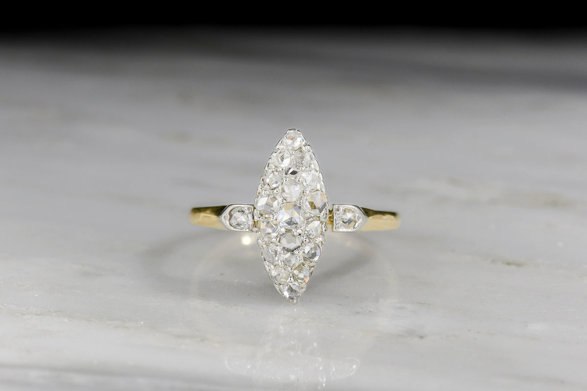 Late/Post Victorian Rose Cut Diamond Navette Ring with French Hallmarks