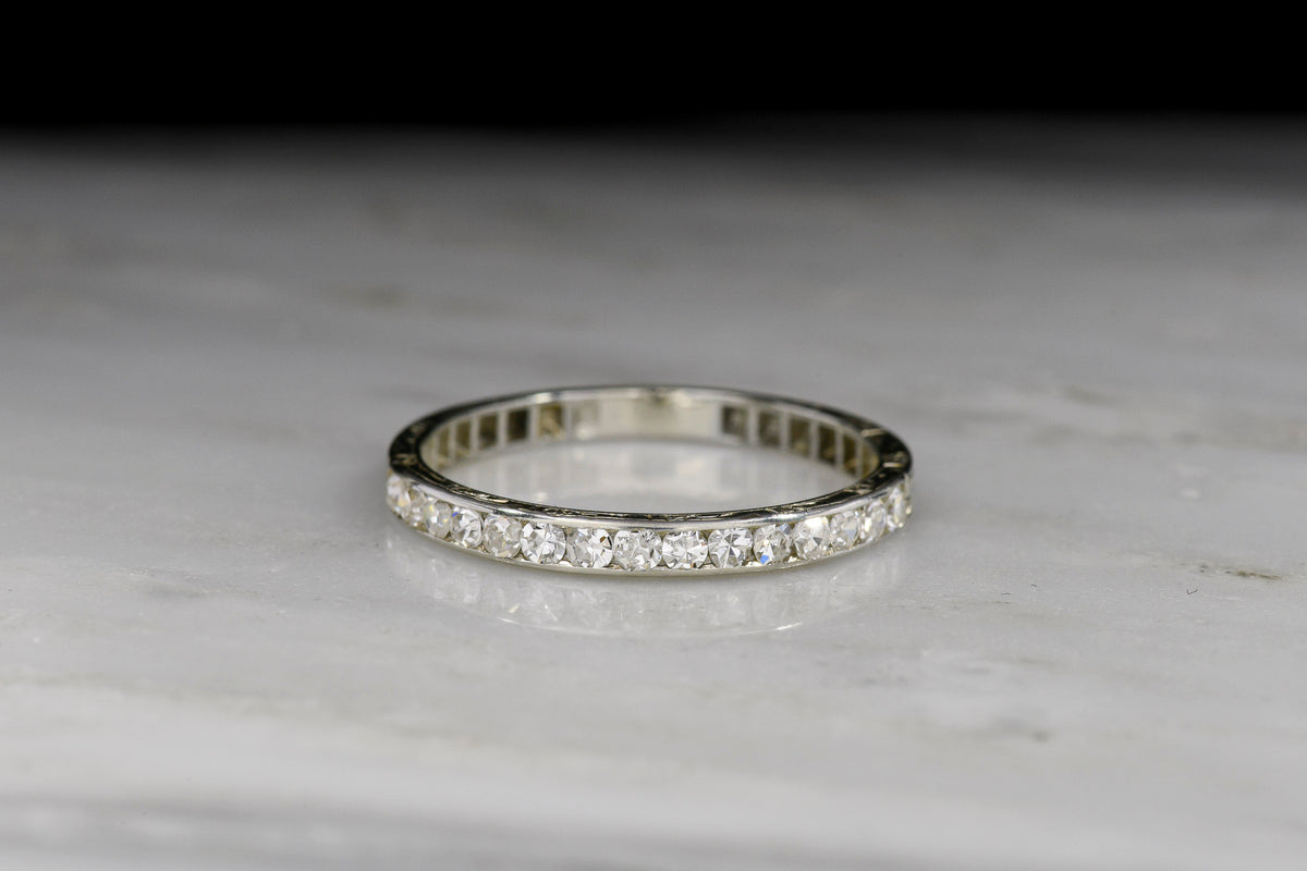 c. 1930s Art Deco White Gold and Diamond Wedding Band with Engraving