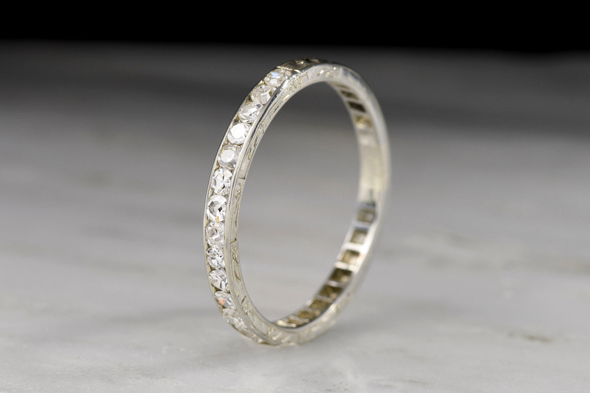 c. 1930s Art Deco White Gold and Diamond Wedding Band with Engraving