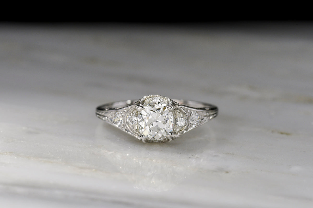 Edwardian 1.09 Carat Old Mine Cut Diamond Engagement Ring with Intricate Metalwork