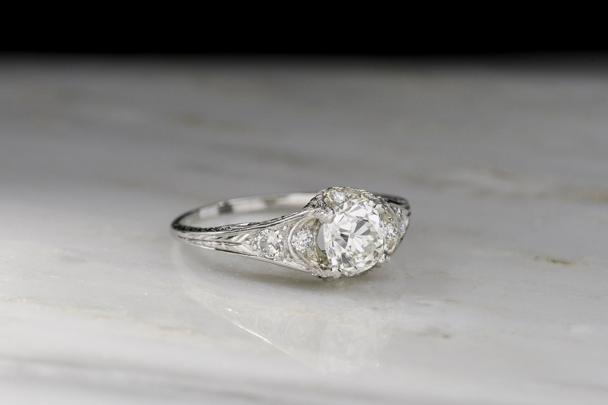 Edwardian 1.09 Carat Old Mine Cut Diamond Engagement Ring with Intricate Metalwork