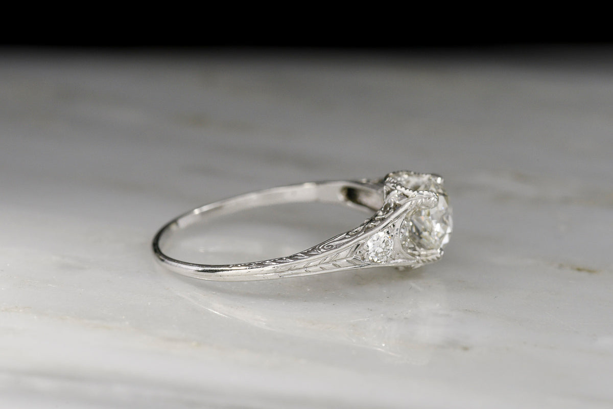 Edwardian 1.09 Carat Old Mine Cut Diamond Engagement Ring with Intricate Metalwork