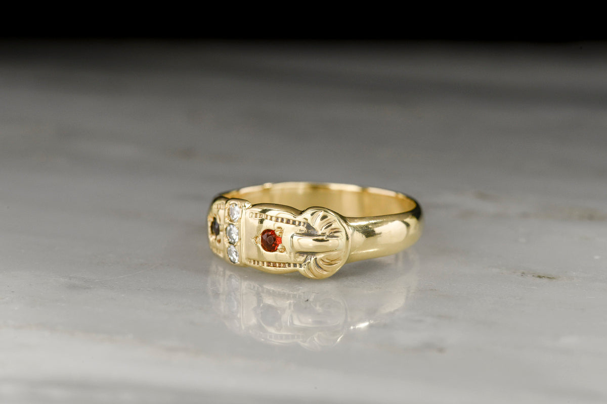 Victorian-Era Belt and Buckle Ring in Gold with Diamonds and Garnets