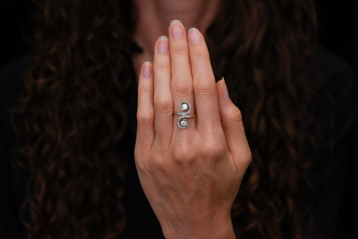 c. 1900s Edwardian &quot;Starry Night&quot; Bypass Ring in Gold and Platinum