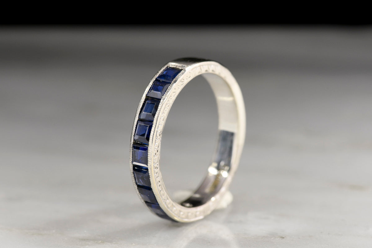 Art Deco Square-Cut Sapphire Band with Engraving