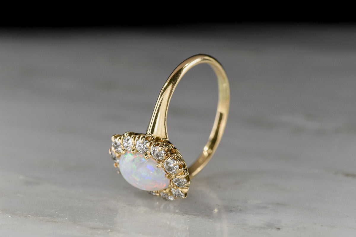 c. Early 1900s White Opal and Old European Cut Diamond Cluster Ring
