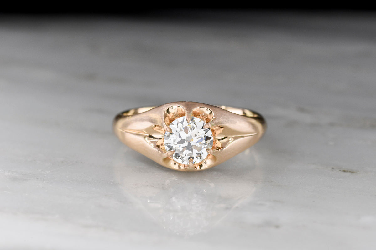 Men&#39;s or Women&#39;s Unique Six-Prong Belcher Ring with a Transitional Cut Diamond