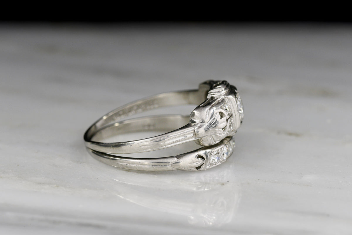 c. 1930s - 1950s Platinum Engagement Ring and Wedding Band Set