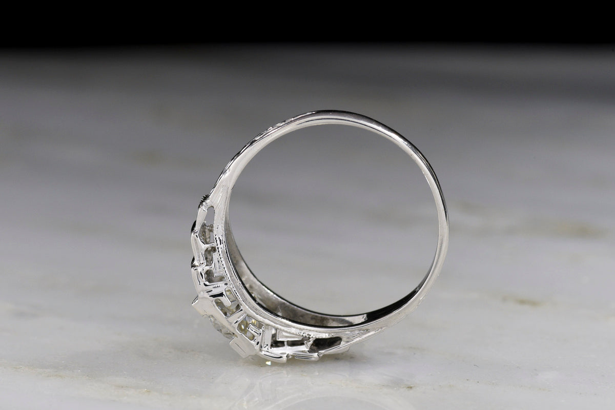 c. 1930s Art Deco White Gold &quot;Step&quot; Ring with a Late Old Euro/Early Transitional Diamond