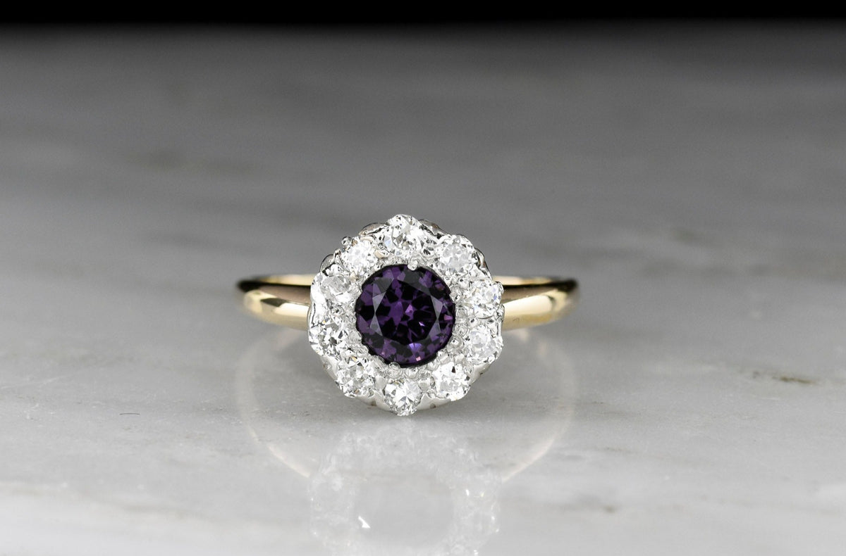 c. Early 1900s Two-Tone Cluster Ring with a Purple Spinel and Diamonds