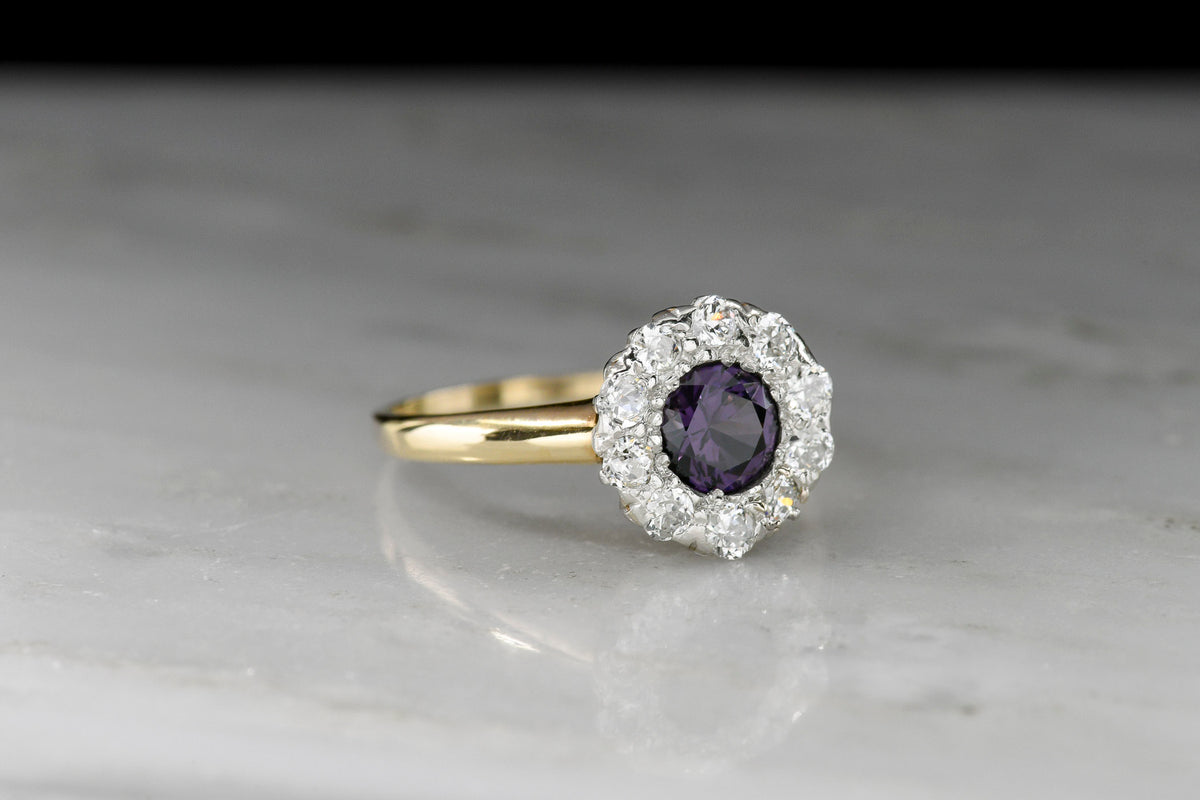 c. Early 1900s Two-Tone Cluster Ring with a Purple Spinel and Diamonds