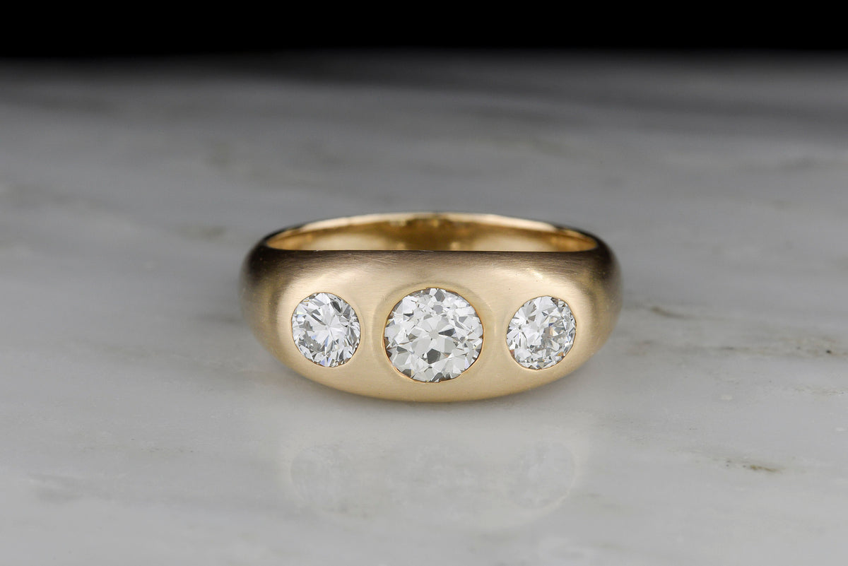 Men&#39;s Gold Gypsy-Set Three-Stone Diamond Wedding Ring