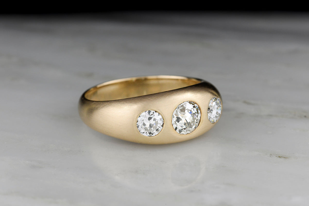 Men&#39;s Gold Gypsy-Set Three-Stone Diamond Wedding Ring