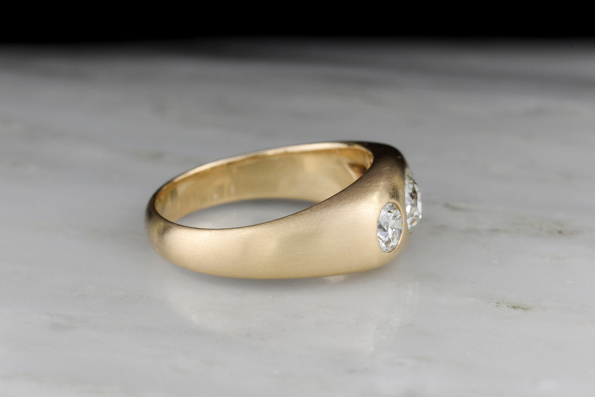 Men&#39;s Gold Gypsy-Set Three-Stone Diamond Wedding Ring