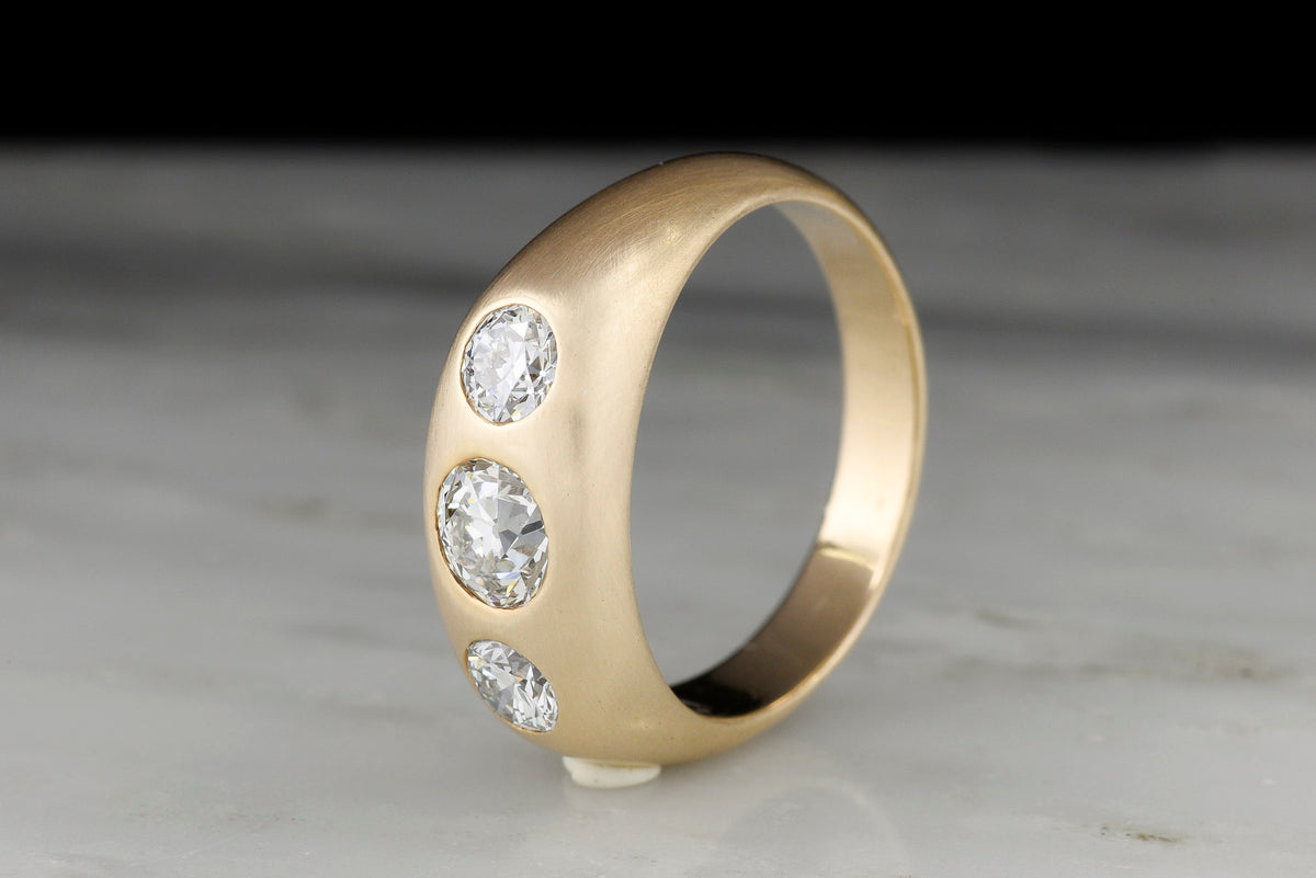 Men&#39;s Gold Gypsy-Set Three-Stone Diamond Wedding Ring