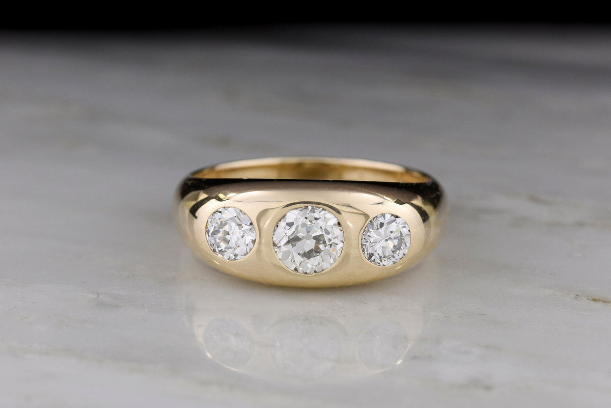 Men&#39;s Gold Gypsy-Set Three-Stone Diamond Wedding Ring