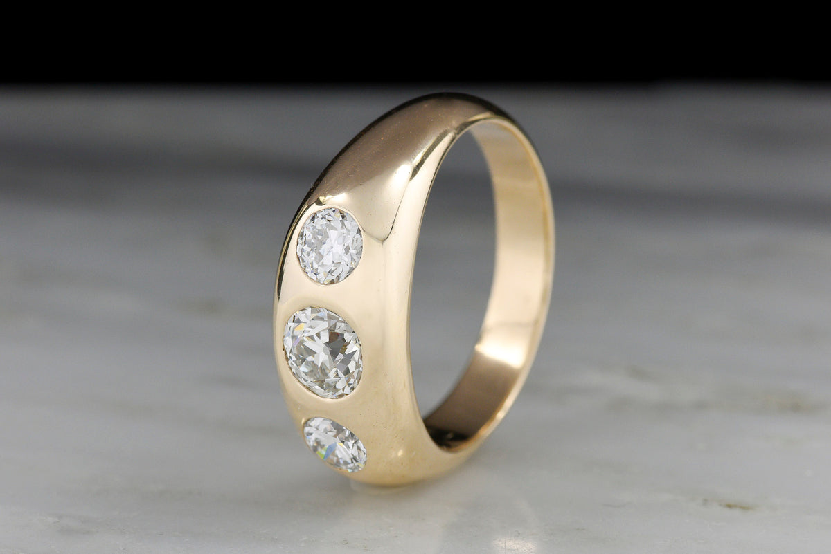 Men&#39;s Gold Gypsy-Set Three-Stone Diamond Wedding Ring