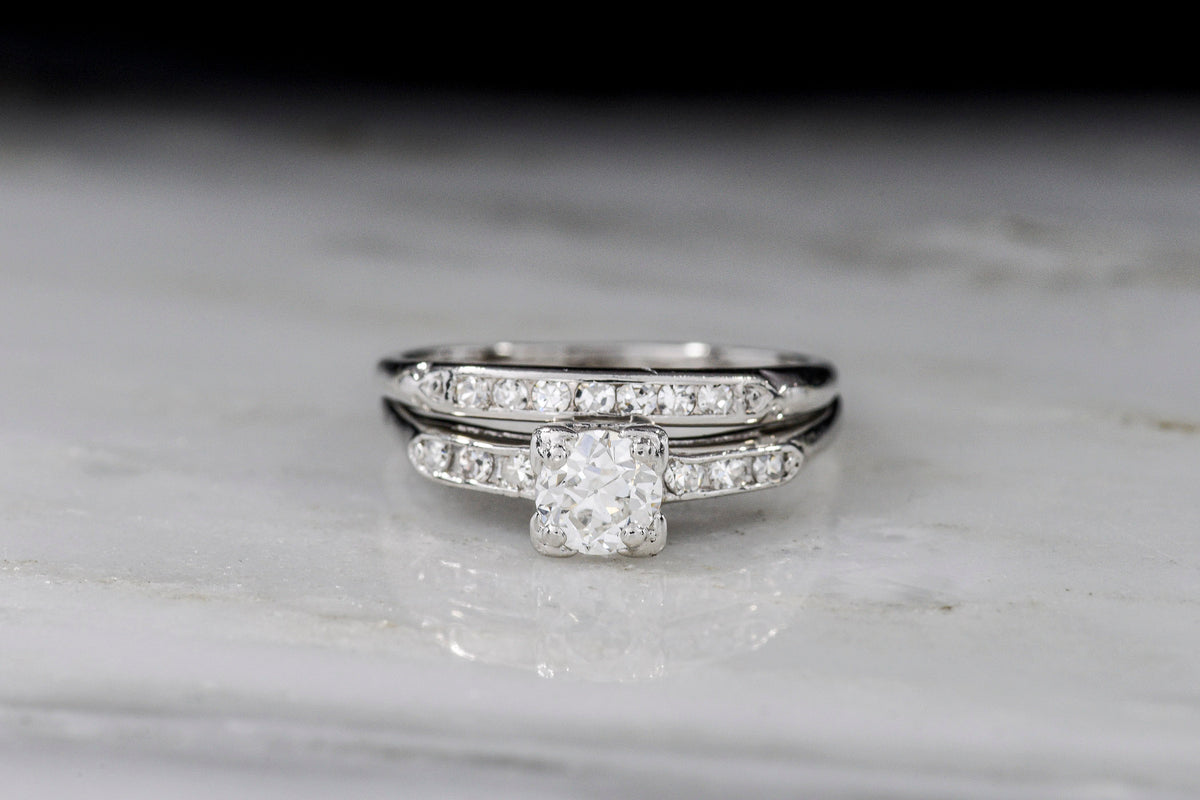 Post-WWII / Midcentury Platinum and Diamond Engagement Ring and Wedding Band Set by J.R. Wood. and Sons