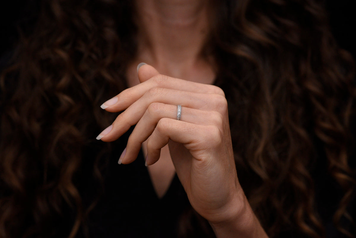 Vintage Mikimoto Platinum Band with an Edwardian-Style Wheat Pattern