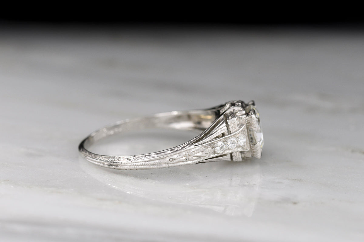 Dated Christmas Eve, 1927: Art Deco Platinum Engagement Ring with Ornate Open Metalwork