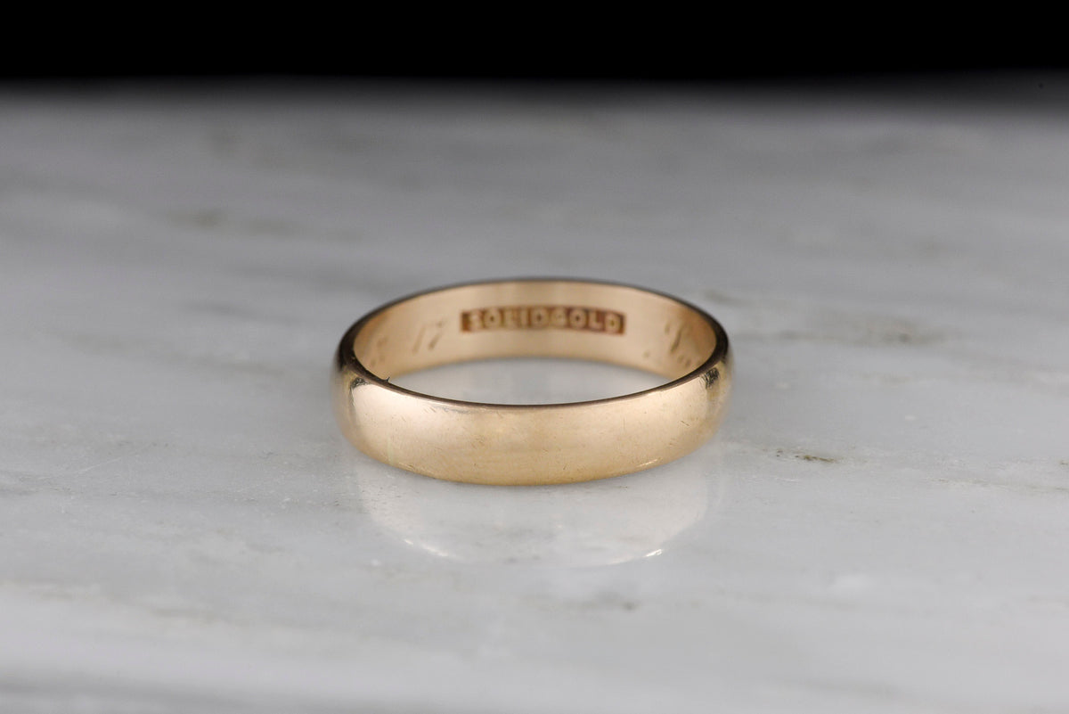 Antique WWI-Era Men&#39;s or Women&#39;s Gold Wedding Band, Dated 1917