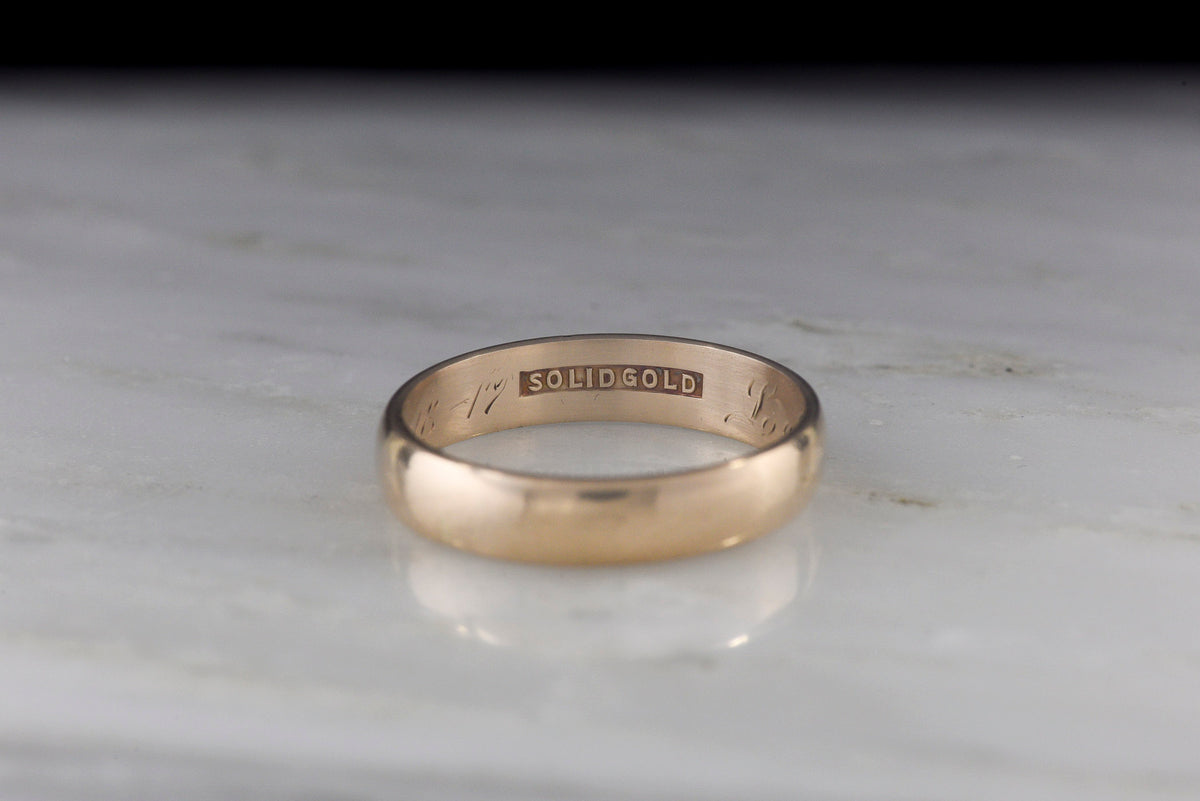 Antique WWI-Era Men&#39;s or Women&#39;s Gold Wedding Band, Dated 1917