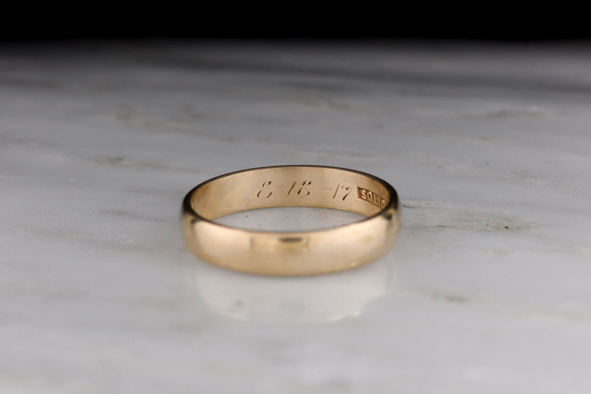 Antique WWI-Era Men&#39;s or Women&#39;s Gold Wedding Band, Dated 1917