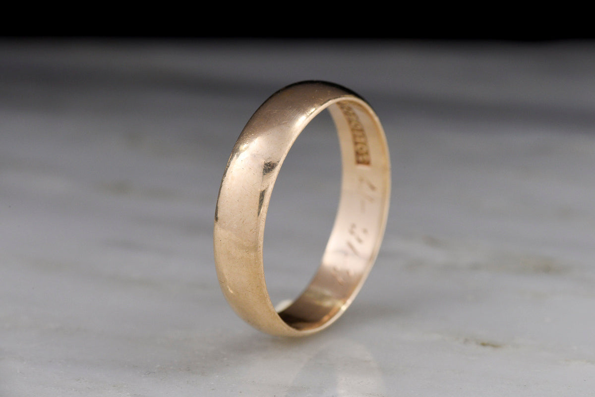 Antique WWI-Era Men&#39;s or Women&#39;s Gold Wedding Band, Dated 1917