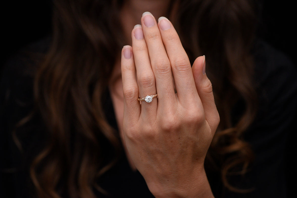 Late/Post-Victorian Classic Gold Solitaire Engagement Ring with Scroll Engraving